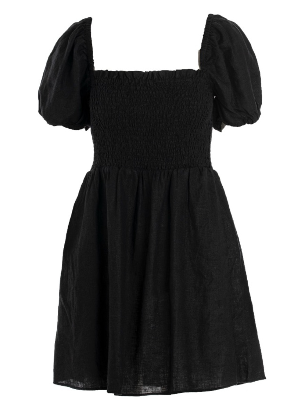 J.Crew Black Linen Mini Dress with Puff Sleeves Size M